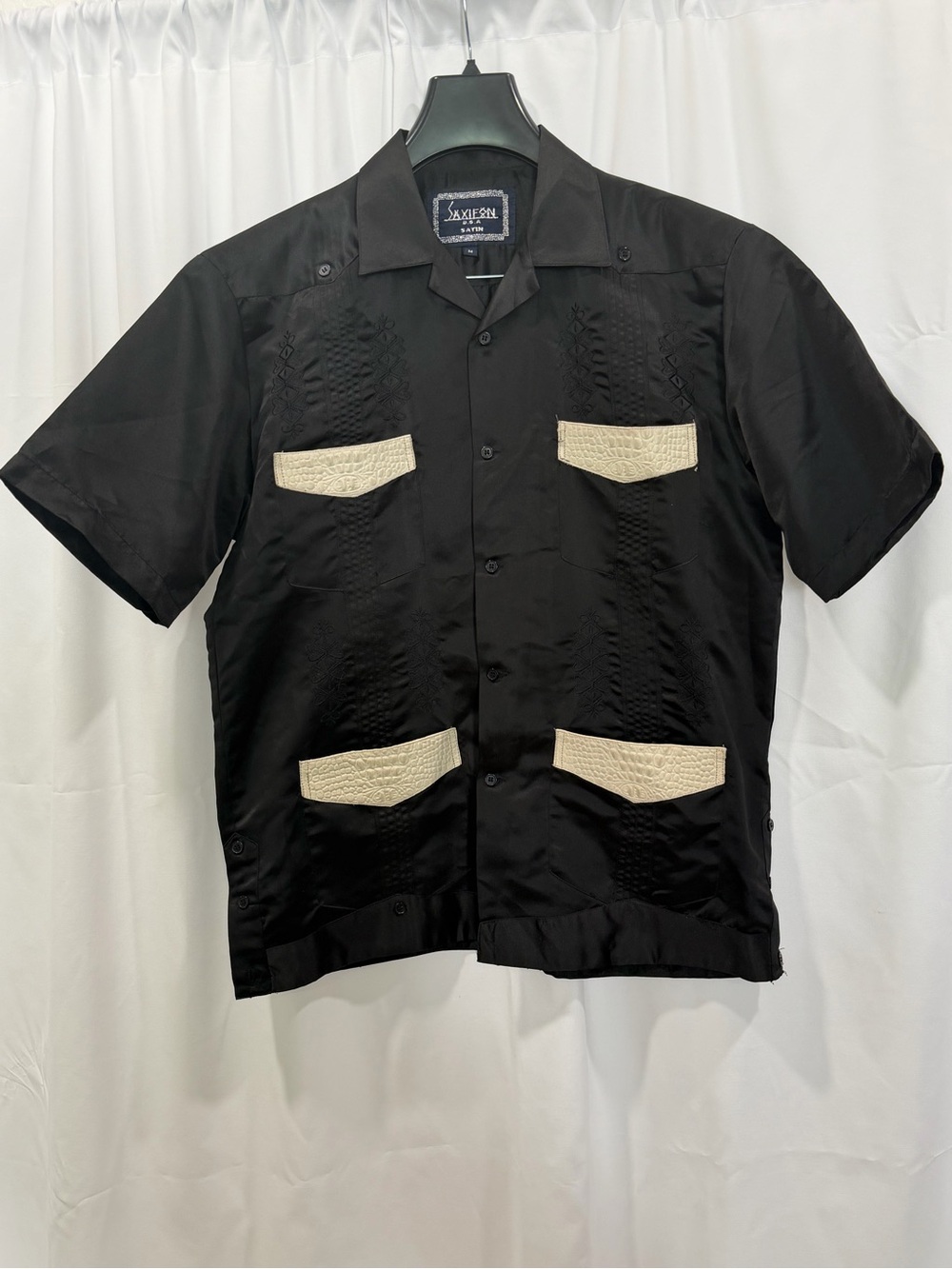 Saxifon USA Satin Bowling Shirt Black Croc Trim Size M